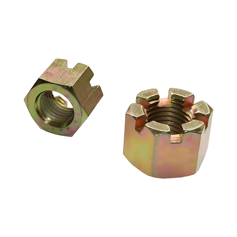 Tuerca almenada de latón M12 con ranuras para pasador de chaveta